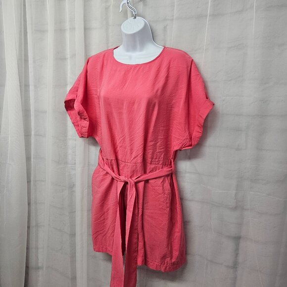 Zara Barbie Pink Silky Romper Coquette Festival Summer Beach Belted L - Picture 7 of 12